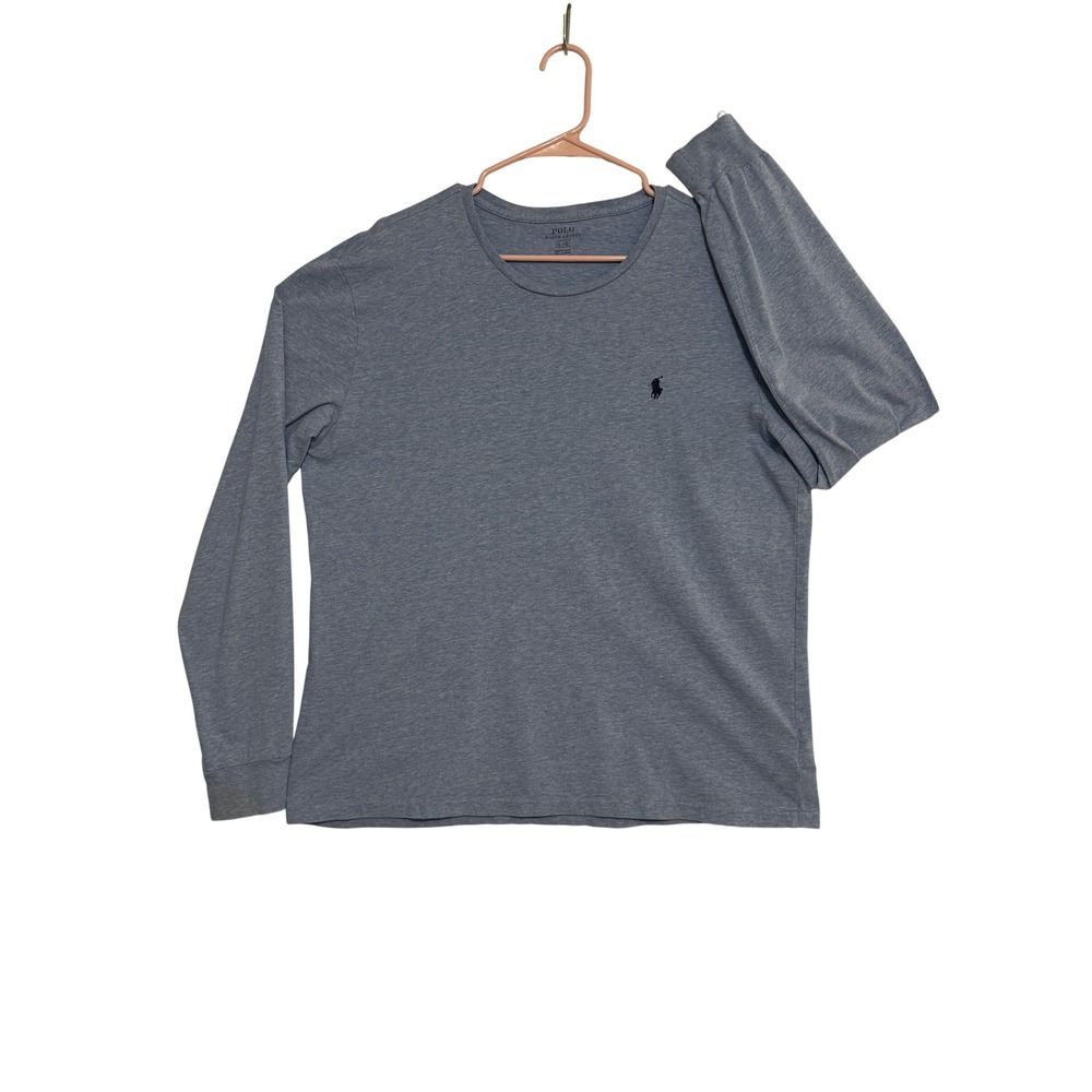 Polo Ralph Lauren Mens L Long Sleeve T-Shirt Heather Blue Pony Logo Excellent